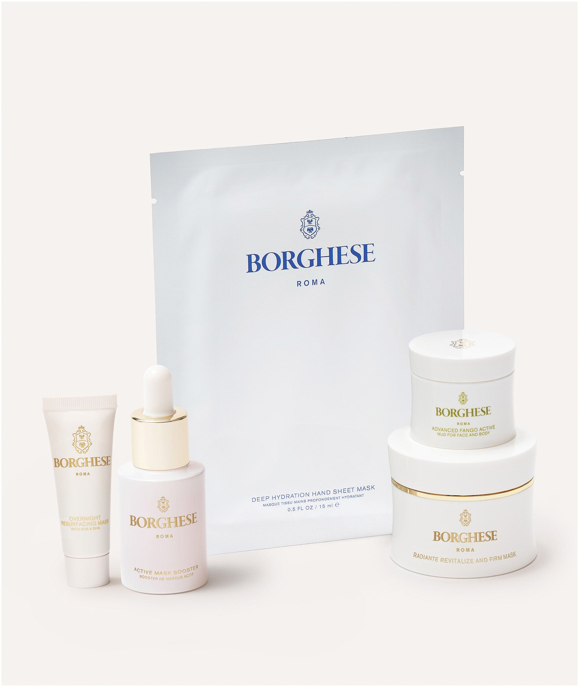 Overnight Resurfacing Mask, Active Mask Booster, Advanced Fango Active Mask, Radiante Firming Mask, Deep Hydration Hand Masks