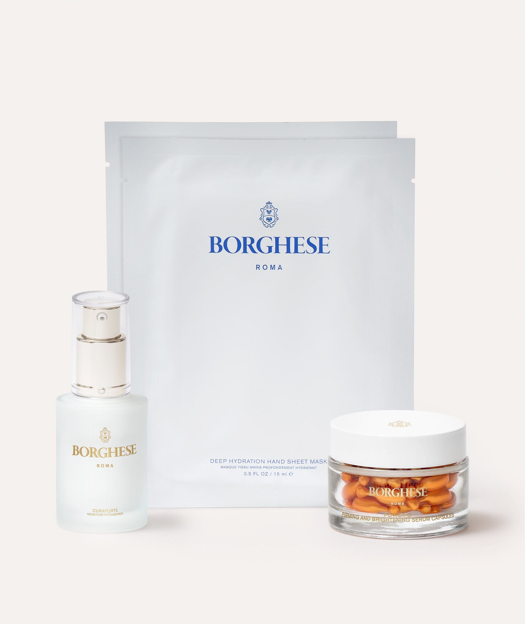 This is a picture of the set contents of the Borghese Brighten & Hydrate Gift Set