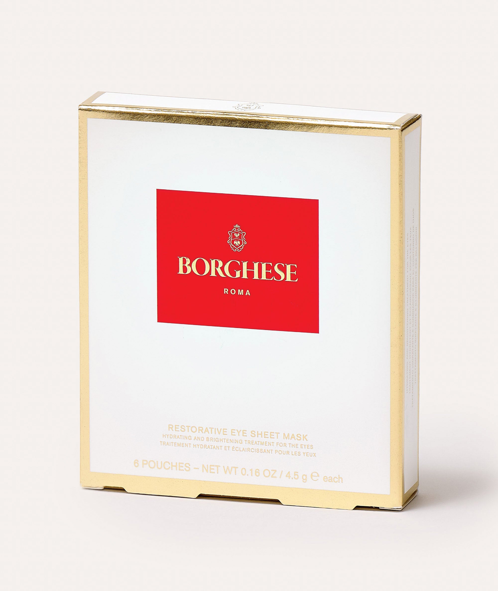 Image of luxurious packaging  for our Restorative Eye Sheet Masks