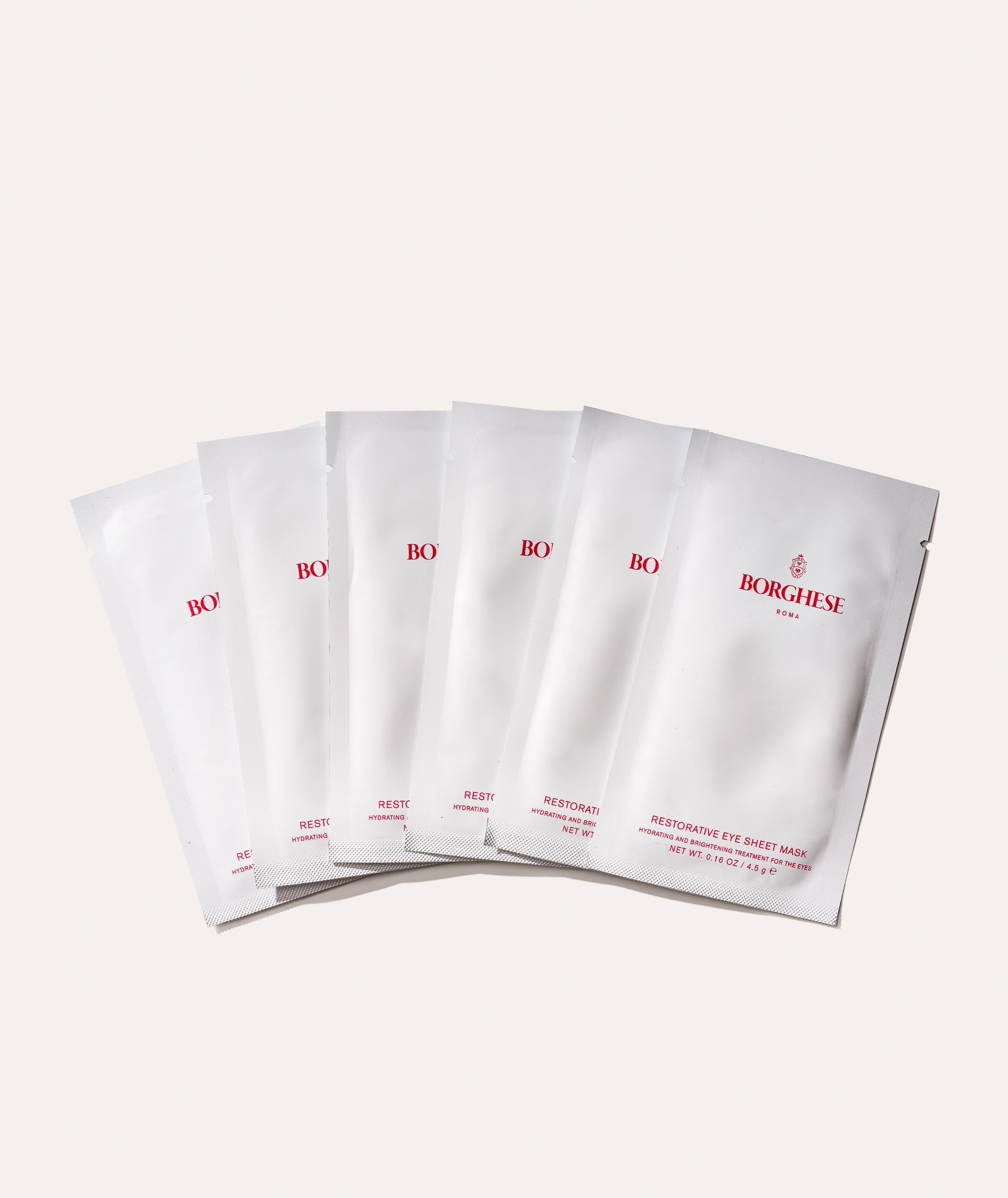 This is a picture of 6 Borghese Restorative Eye Sheet Mask packettes