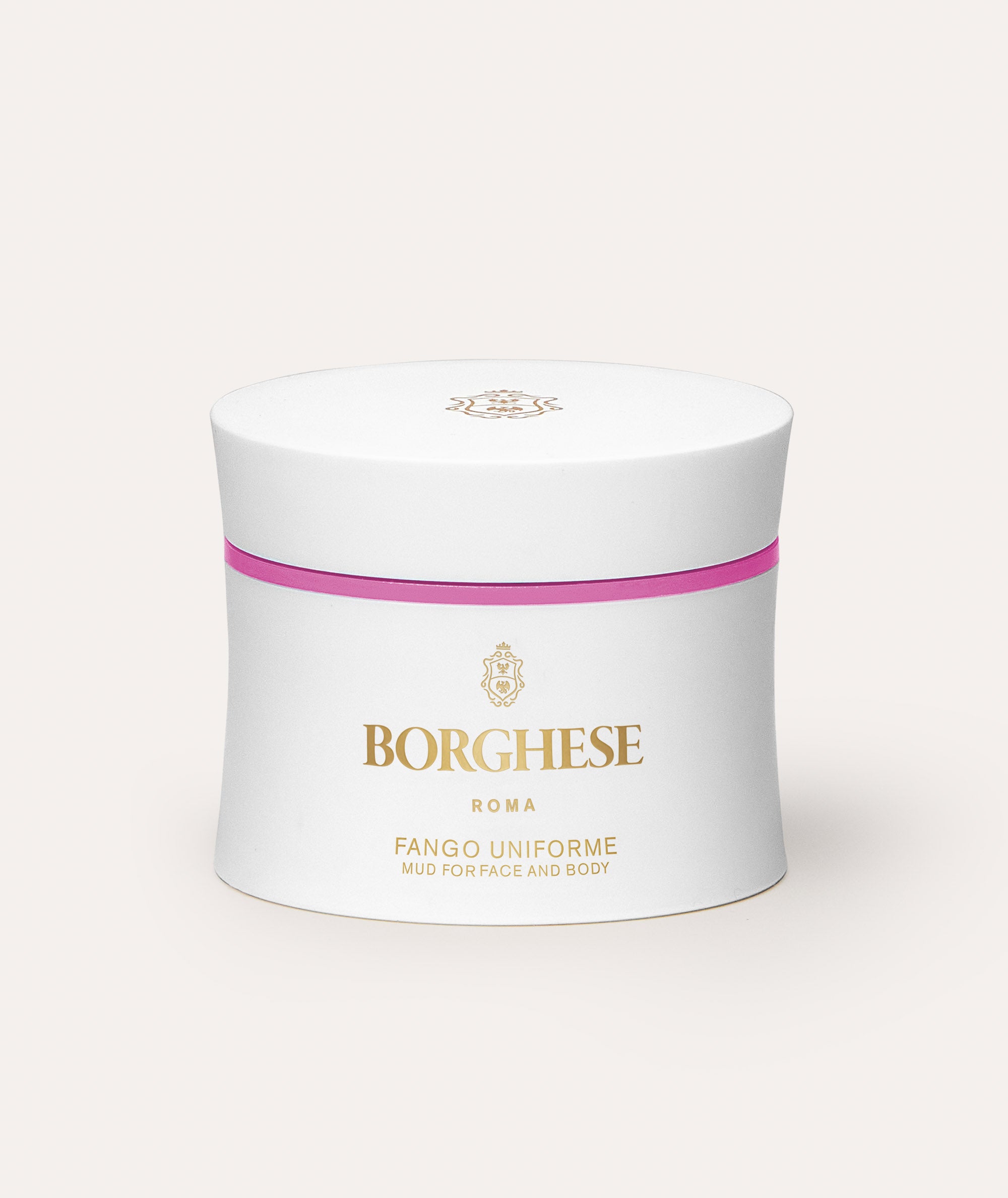 This is a picture of the Borghese Fango Uniforme Brightening Mud Mask in a white jar