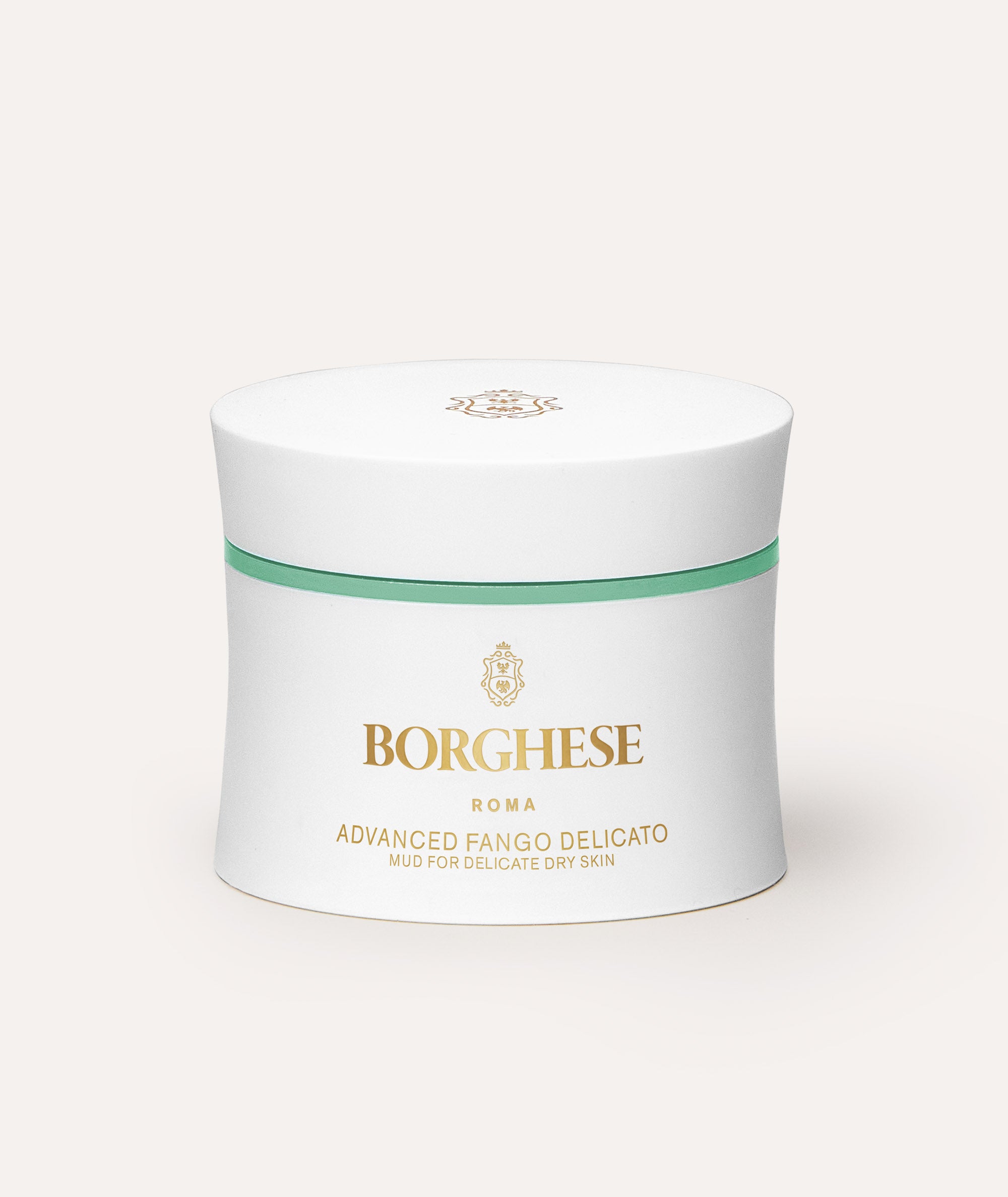 This is a picture of the Borghese Advanced Fango Delicato Mud Mask in a white jar.