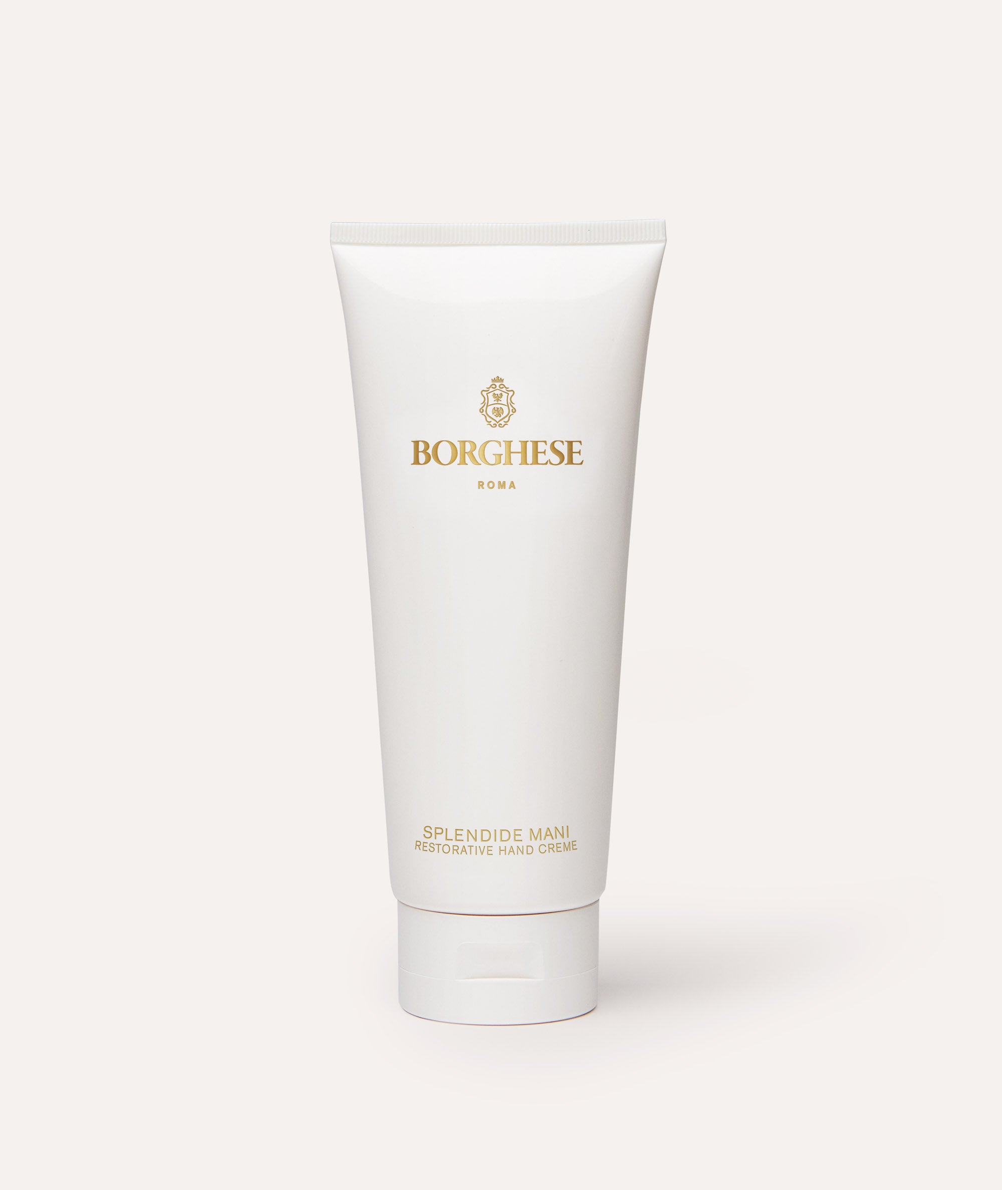 This is a picture of the Borghese Splendide Mani Restorative Hand Creme in a white tube