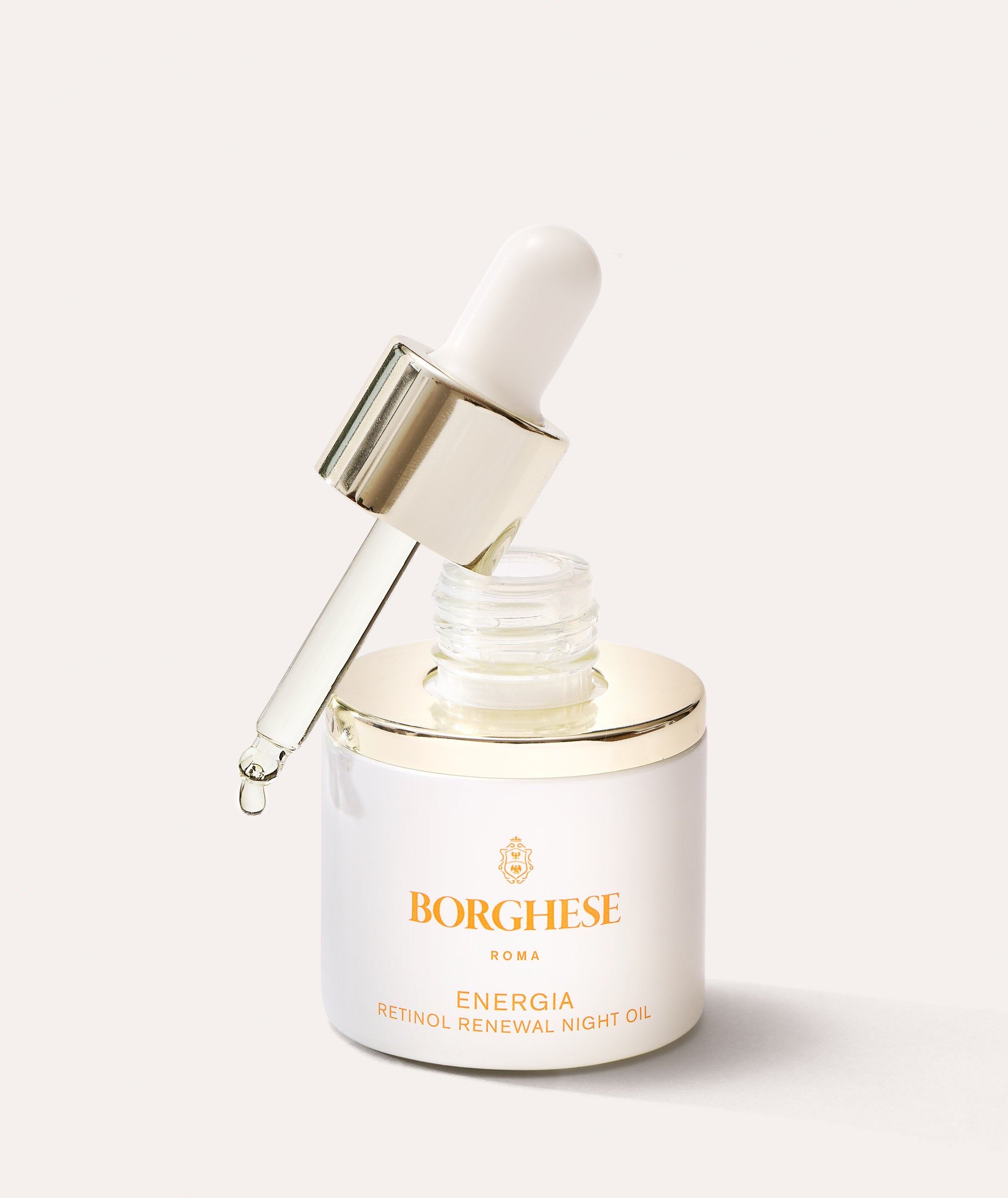 This is a picture of Borghese ENERGIA Retinol Renewal Night Oil bottle opened to show dispenser