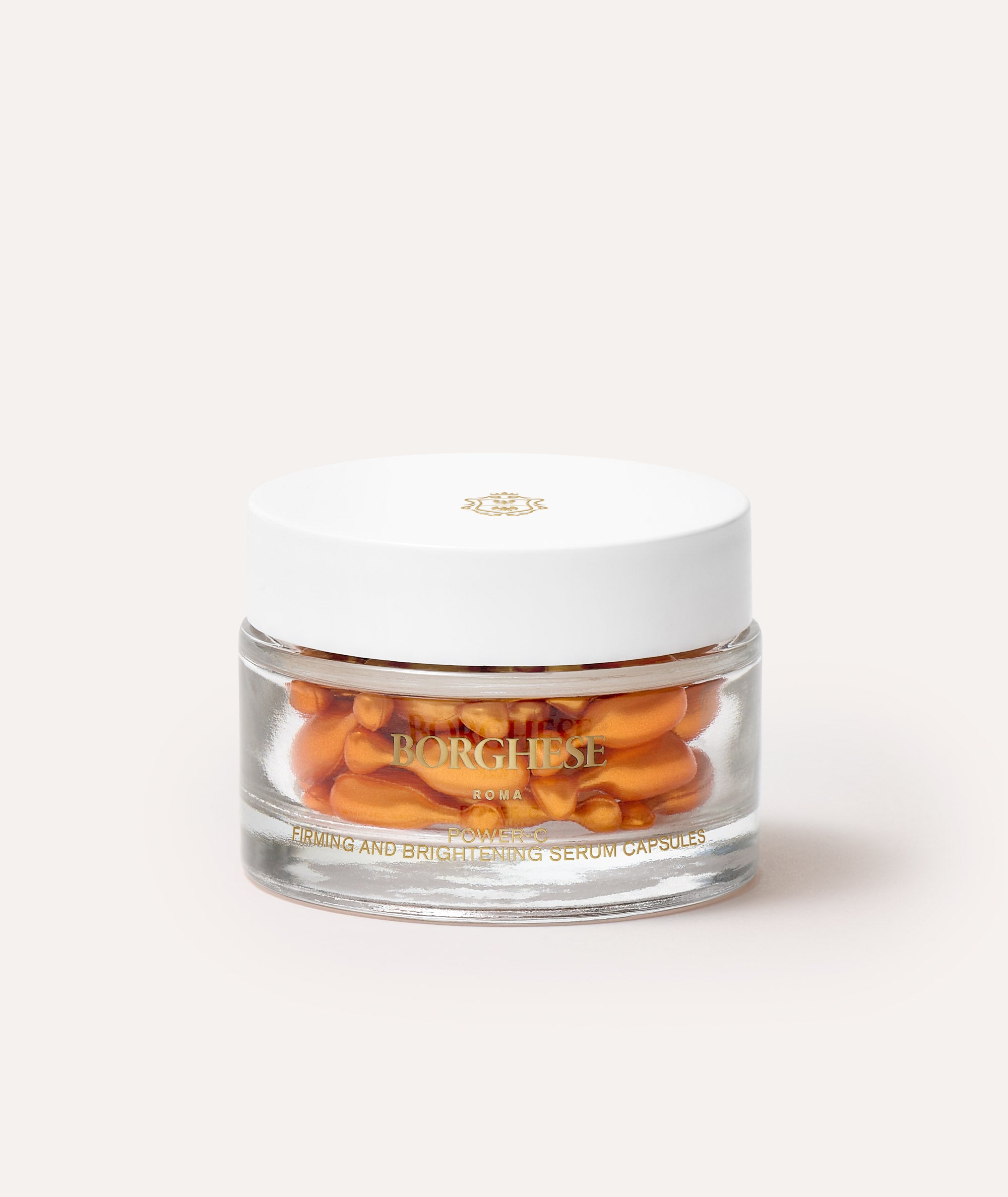 This is a picture of the Borghese Power-C Firming & Brightening Serum Capsules in a glass jar