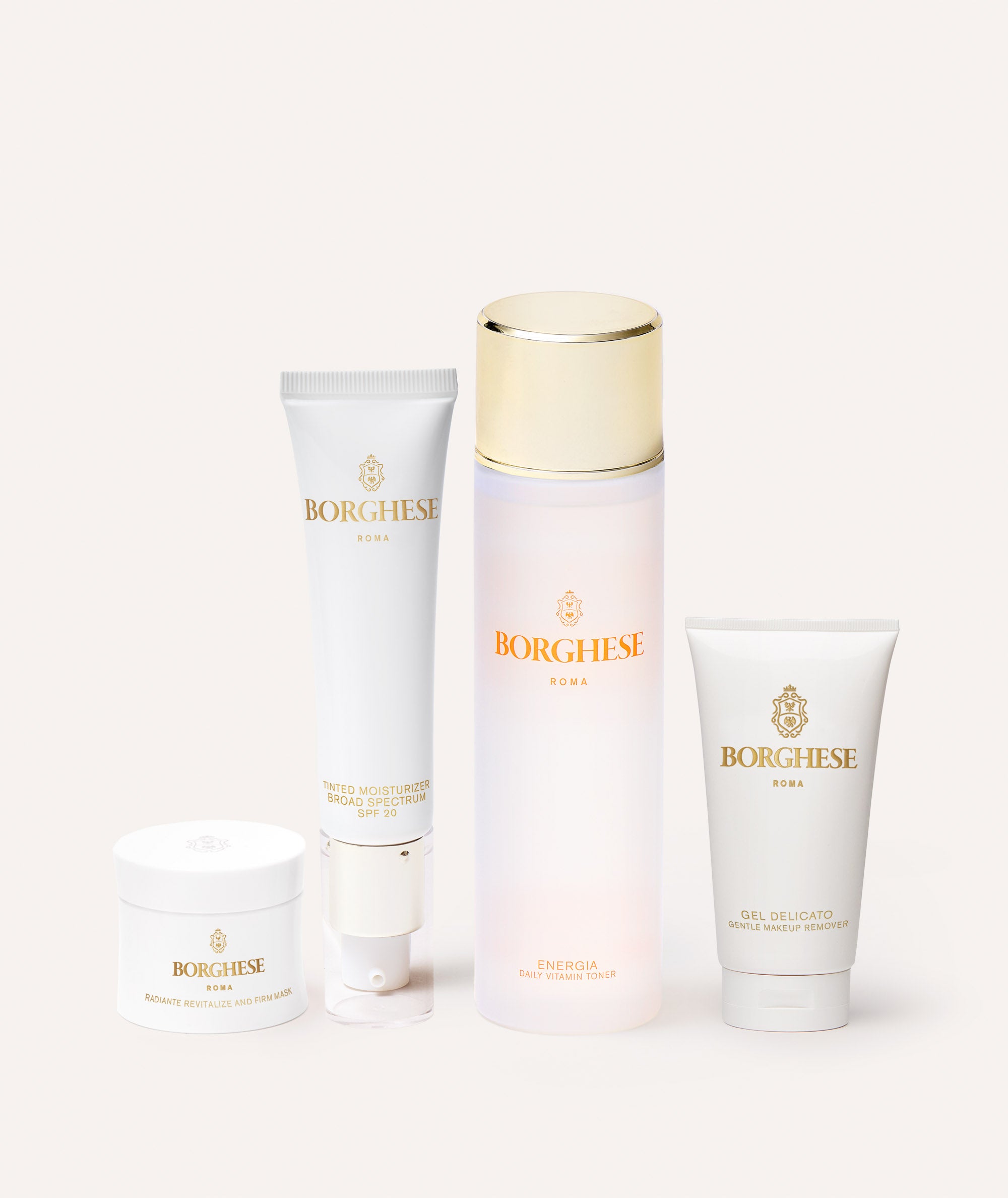 The Borghese 4-Piece Brighten & Protect Gift Set contents