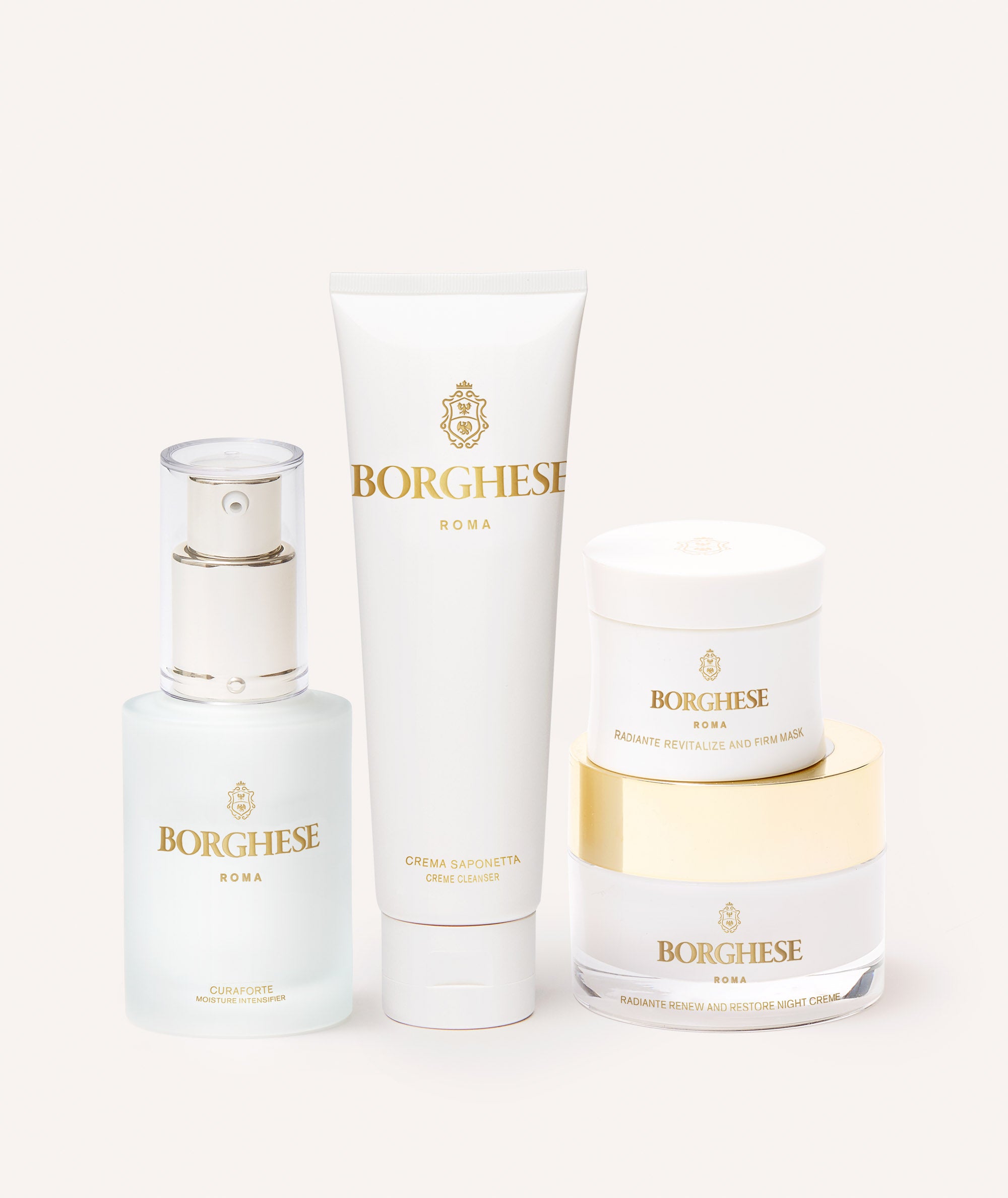 The Borghese 4-Piece Firm & Hydrate Gift Set contents