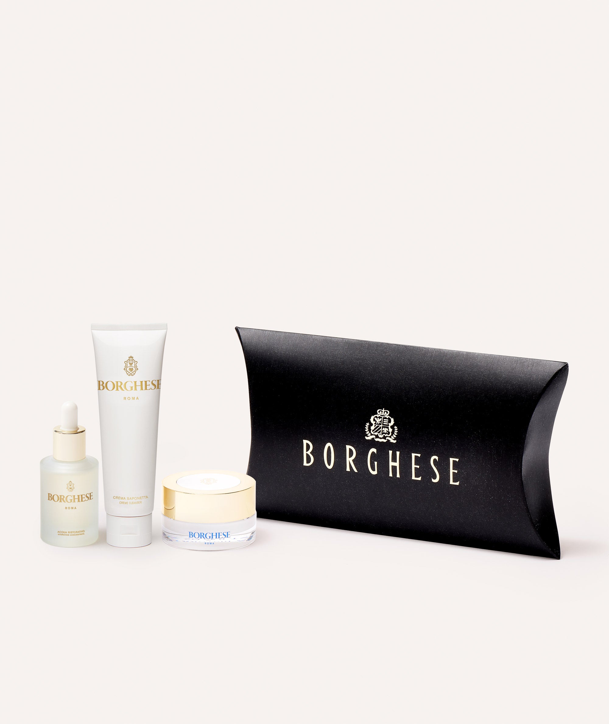Picture of the Borghese 3-Step Skincare Regimen Gift Set contents and gift box