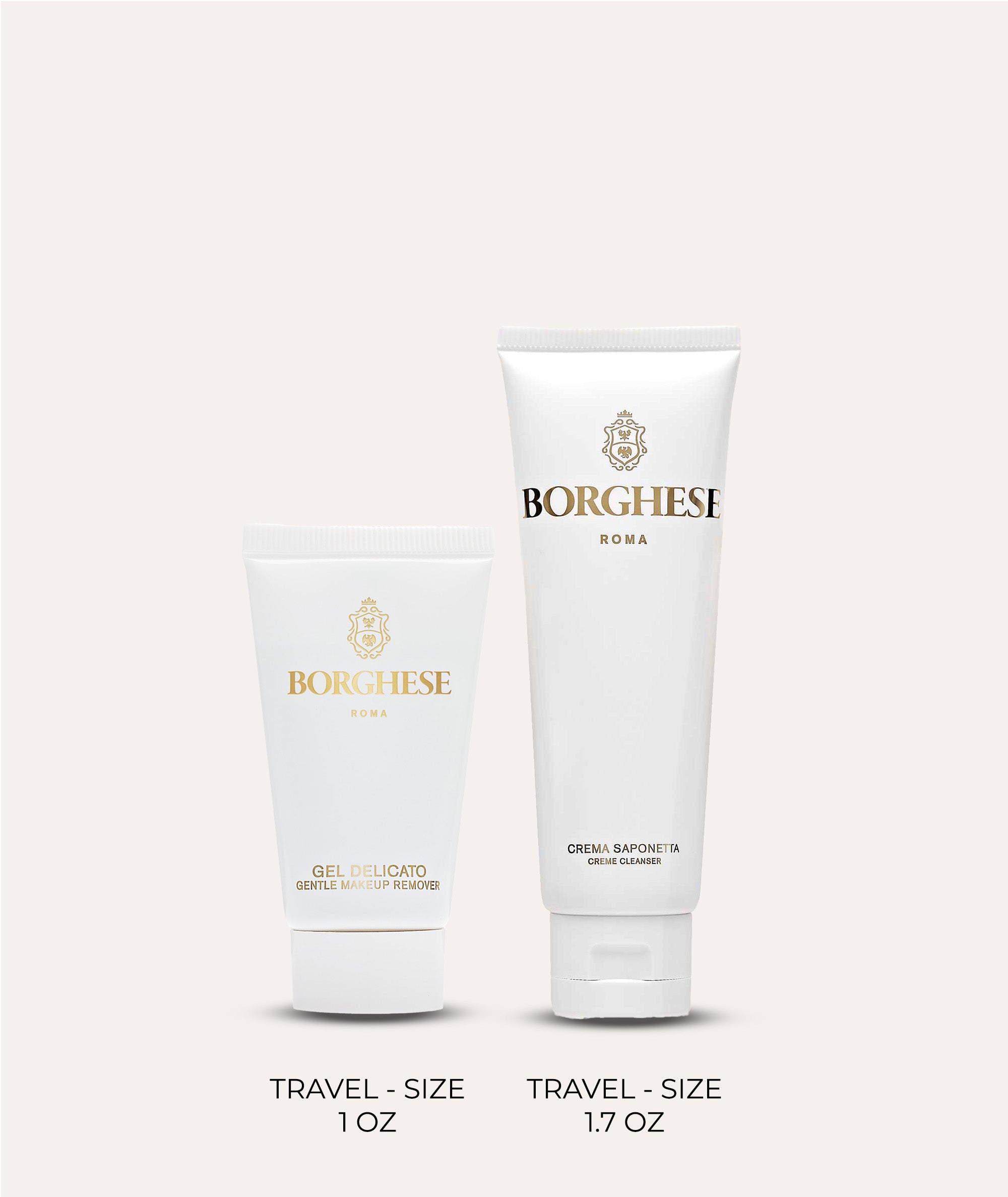 Travel size versions of our Gel Delicato Makeup Remover 1oz and Crema Saponetta Cleanser 1.7oz
