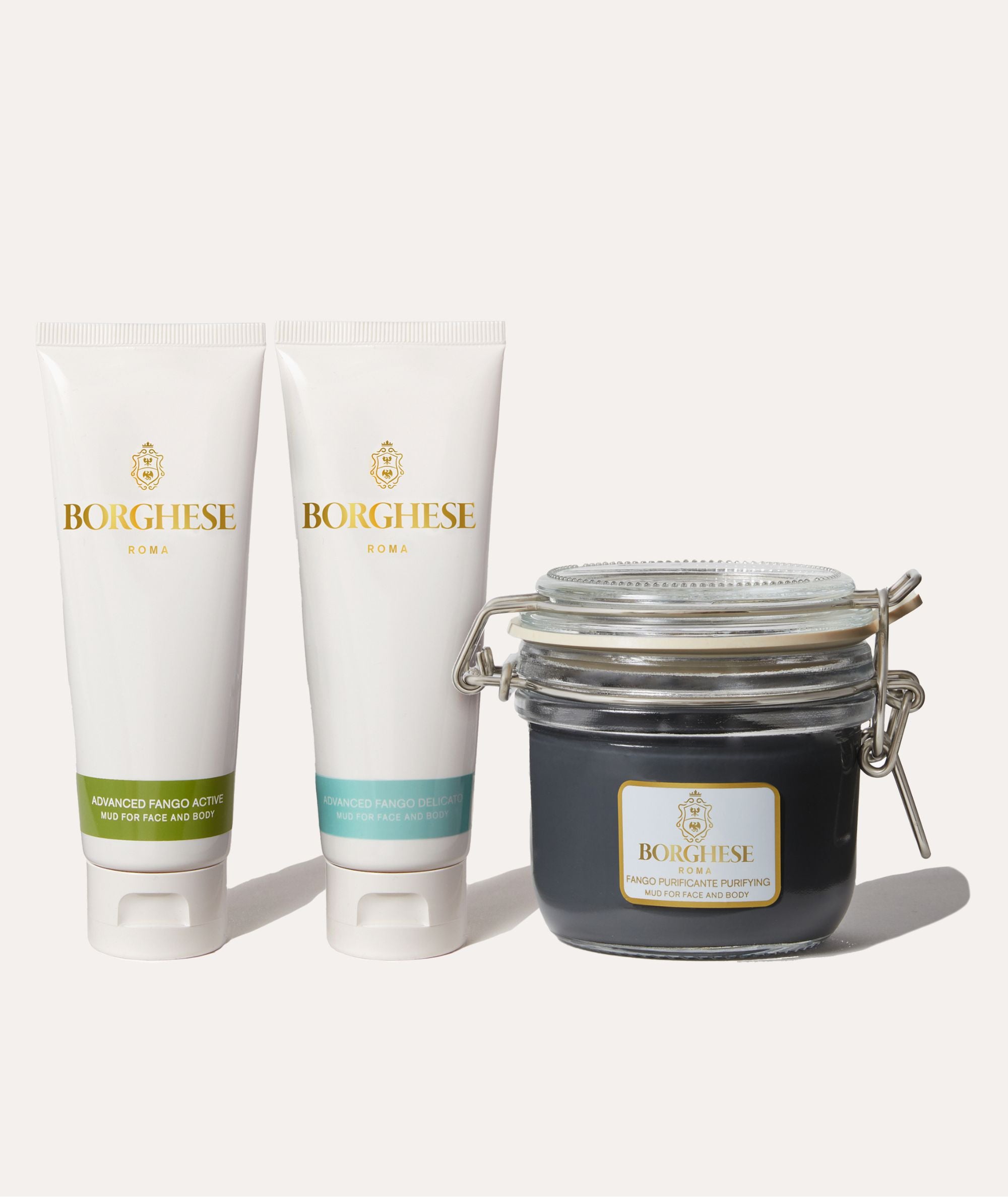 Mud Authority Bundle features Advanced Fango Active Mud Mask, Advanced Fango Delicato Mud and Fango Purificante Purifying Mud